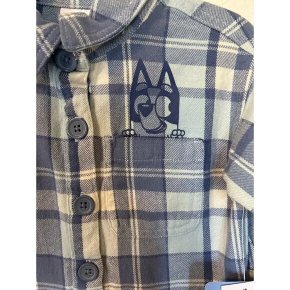 NWT Kids Bluey Long Sleeved Collared Button Down Flannel Shirt Size 12 Months - Picture 3 of 5